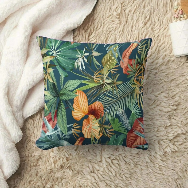 Tropical Leaves Decorative Toss Pillows Cover 1PC Soft Square Couch Cushion Case Pillowcase for Bedroom Livingroom Sofa Chair4