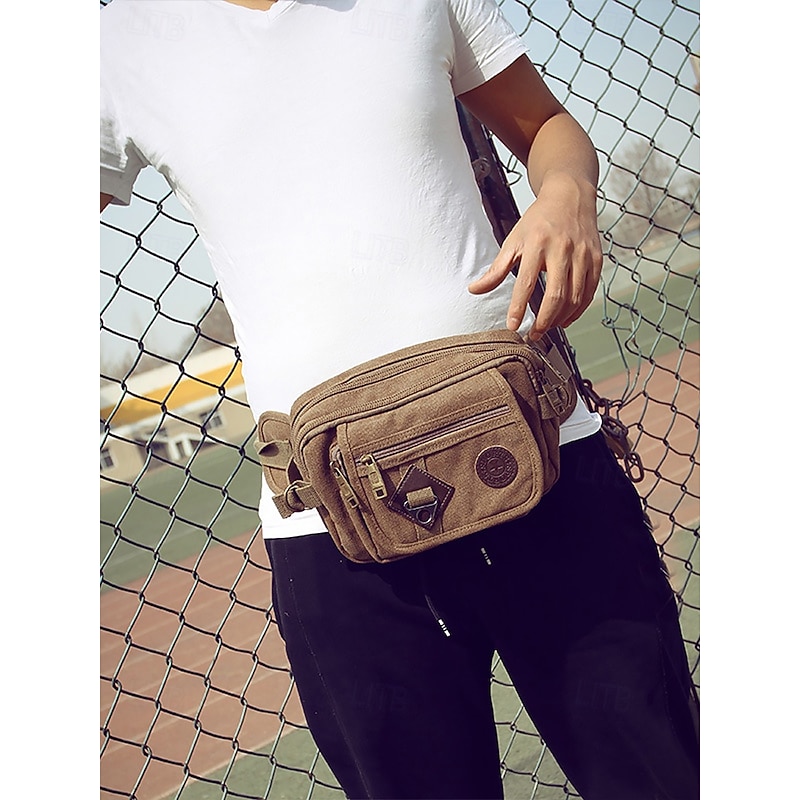 Men's Durable Canvas Crossbody Bag with Multiple Pockets – Casual Outdoor Shoulder Bag for Travel, Hiking and Daily Use Black Army Green Brown2
