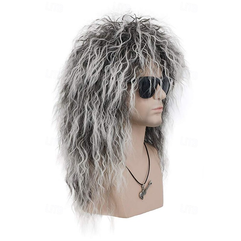 Adult Men Women Long Curly Wig 70s 80s Rocker Mullet Halloween Costume Cosplay Wig For Carvinal4