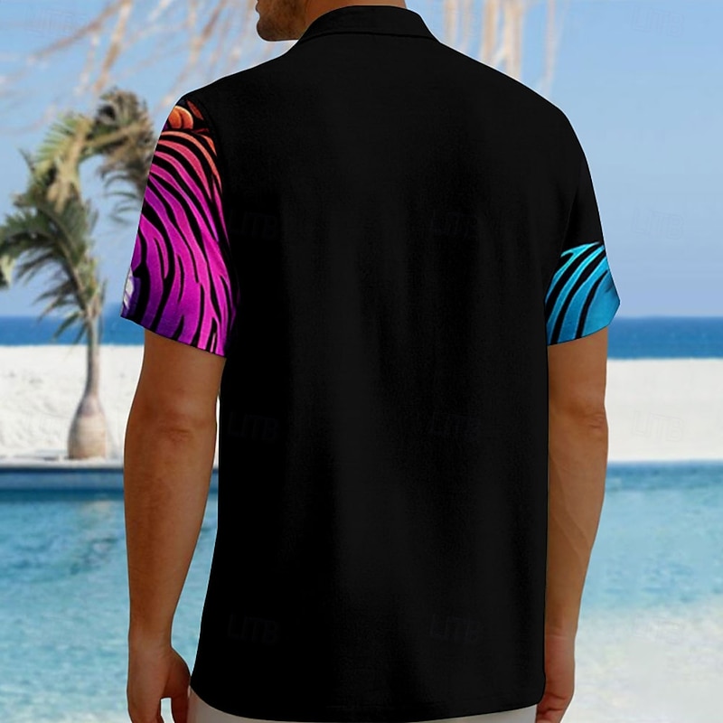 Men's Animal Tiger Shirt Button Up Shirt Short Sleeve Fashion Casual Vacation Streetwear Beach Wear Summer Fall Turndown 3D Print Collared Shirts Front One Pocket Black Yellow Pink Blue2