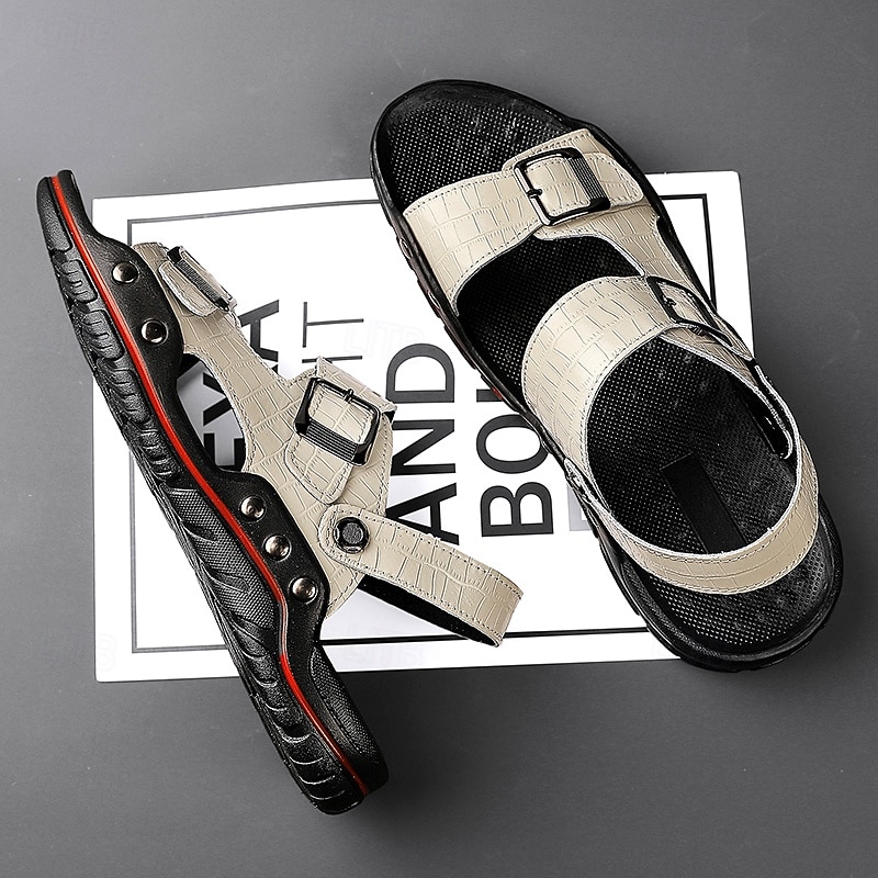 Men's Adjustable Buckle Strap Sandals – Stylish Crocodile-Pattern Design, Cushioned Sole, Durable Outdoor Summer Footwear for Casual and Travel Use2