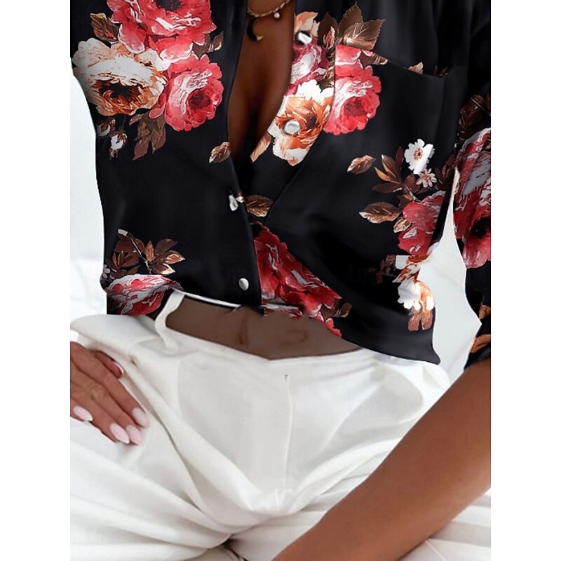 Women's Shirt Blouse Floral Geometric Stylish Casual Long Sleeve Shirt Collar Regular Tops Daily Buttons Print Black Blue Green Summer Spring3