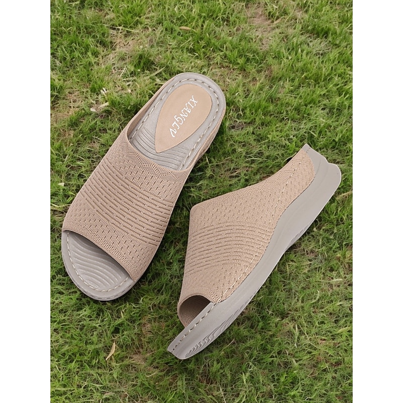 Women's Slip-On Sandals with Woven Knit Upper, Open-Toe Design and Cushioned Sole for Casual Summer Wear and Daily Comfort