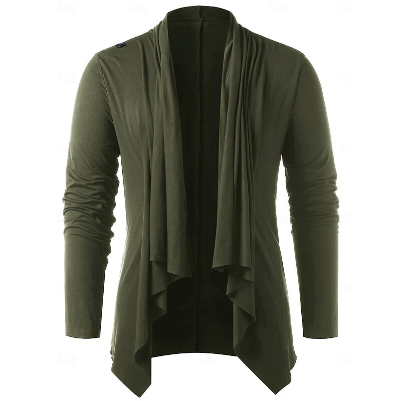 men's retro knight solid heap collar long sleeve t-shirt casual loose asymmetrical punk pullover blouse tops army green3