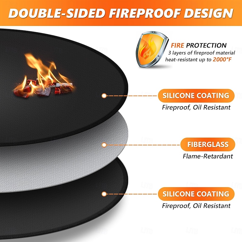 Fire Pit Mat for Solo Stove Bonfire, Double-Sided Fireproof Under Grill Mat Deck Patio Protector Mat, Round Fire Pit BBQ Mat for Solo Stove Accessories, Easy to Clean, Reusable3