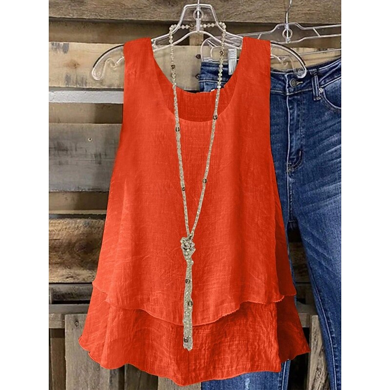 Women's Camisole Tank Top Floral Stylish Basic Sleeveless U Neck Regular Tops Daily Layered Orange Beige Summer