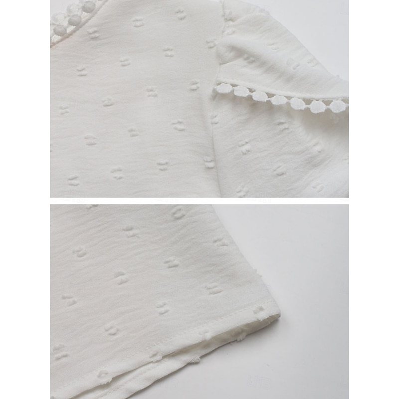 Women's T Shirt Plain Fashion Modern Casual Short Sleeve Crew Neck Regular Tops Daily Weekend Tassel Tie White Summer3