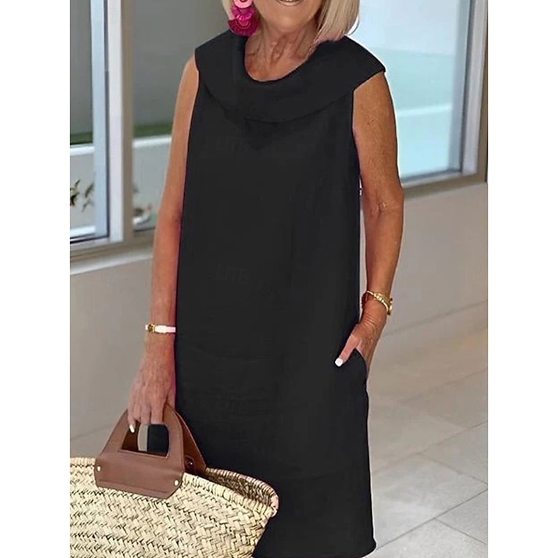 Women's Long Dress Maxi Dress Cotton Linen Dresses Casual Dress Elegant Stylish Basic Vacation Party Work Regular Fit Plain Sleeveless Shirt Collar Black Yellow Pink Blue Summer Spring4