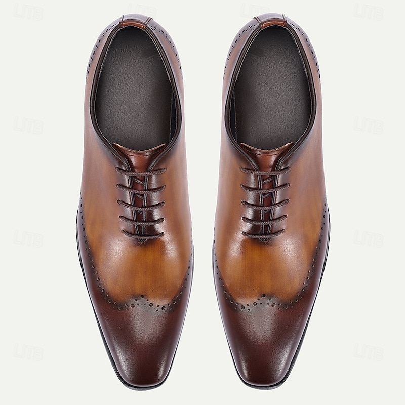 Men's Premium Cowhide Leather Oxford Shoes with Brogue Detailing – Elegant Lace-Up Design for Formal and Business Occasions4