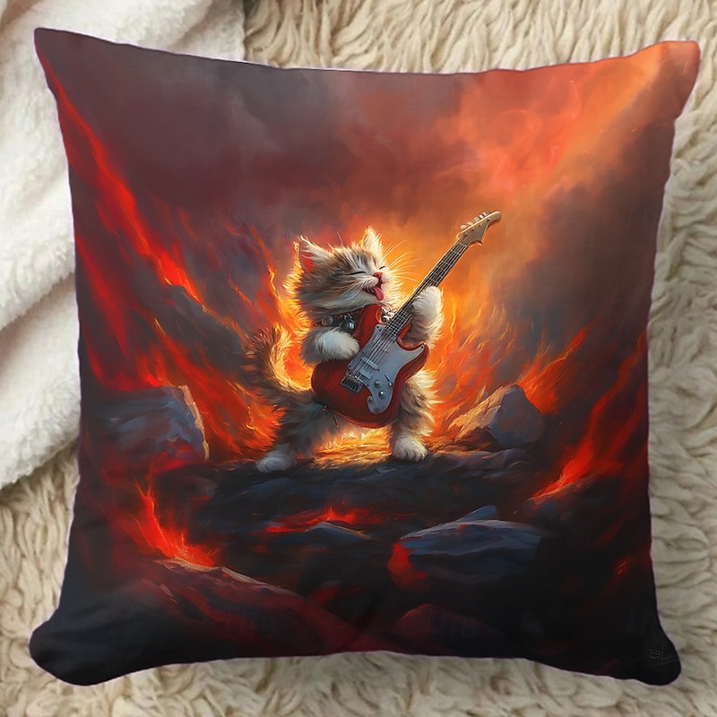 Decorative Toss Pillows Cover 1PC Cat Guitar Soft Square Couch Cushion Case Pillowcase for Bedroom Livingroom Sofa Chair Spring Summer Party4