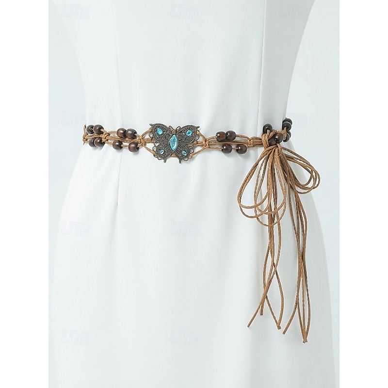 Boho Faux Leather Belt with Turquoise Pendant and Tassels – Adjustable Decorative Waist Accessory for Women, Perfect for Dresses, Festivals and Casual Outfits3