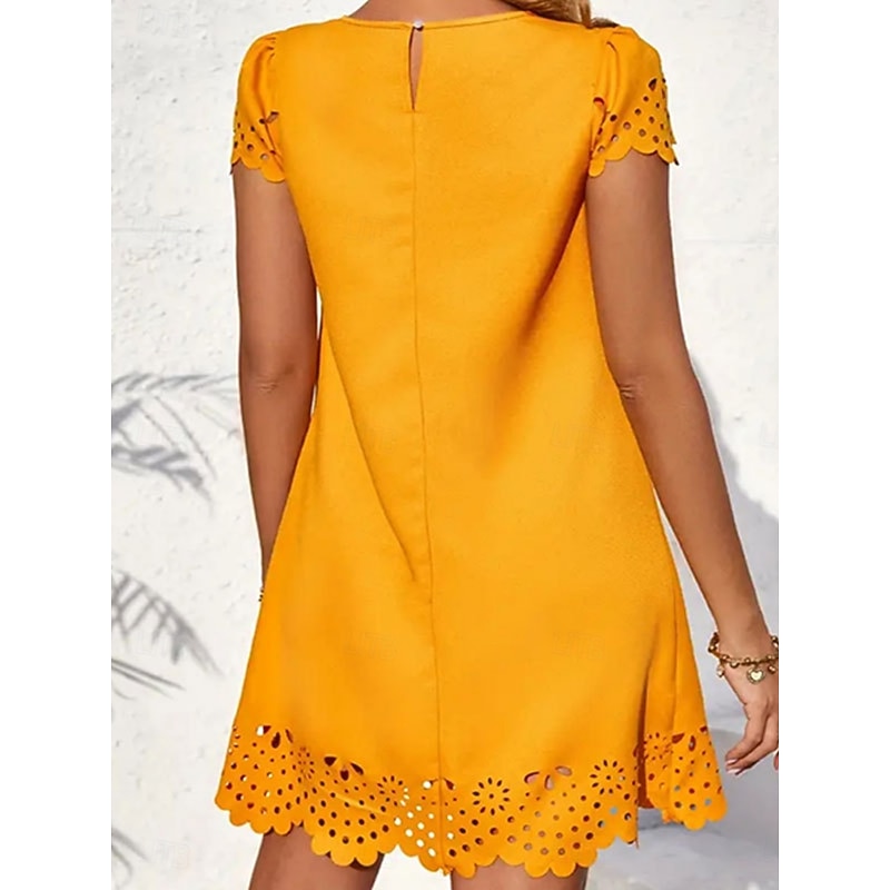 Women's Mini Dress Black Dress Casual Dress Basic Casual Vacation Daily Regular Fit Plain Short Sleeve Crew Neck Black Yellow Pink Summer3