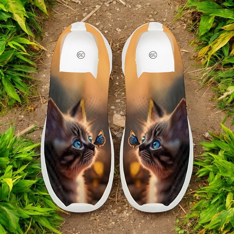 Women's Cat and Butterfly Print Flyknit Sneakers - Breathable Lightweight Casual Shoes for Everyday and Outdoor Activities3