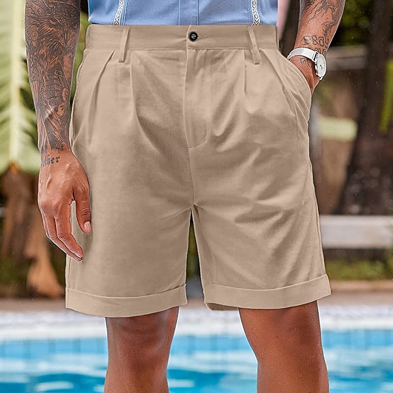 Men's Shorts Linen Shorts Dress Shorts Summer Shorts Beach Shorts Pocket Plain Comfort Breathable Outdoor Daily Going out Fashion Streetwear Black White2