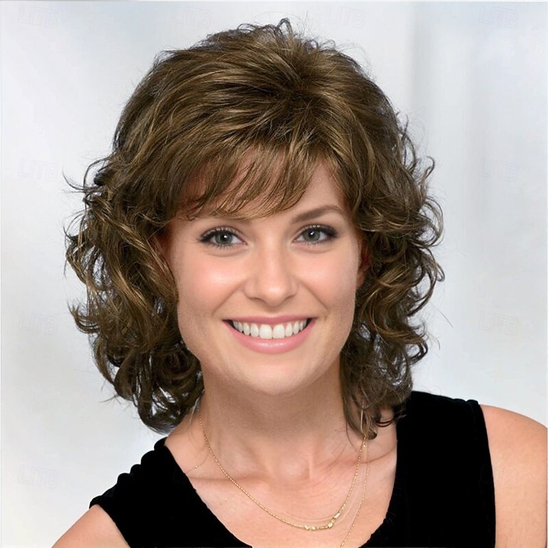 Synthetic Wig Curly With Bangs Machine Made Wig Short A1 A2 A3 A4 Synthetic Hair Women's Soft Fashion Easy to Carry Blonde Brown Silver4