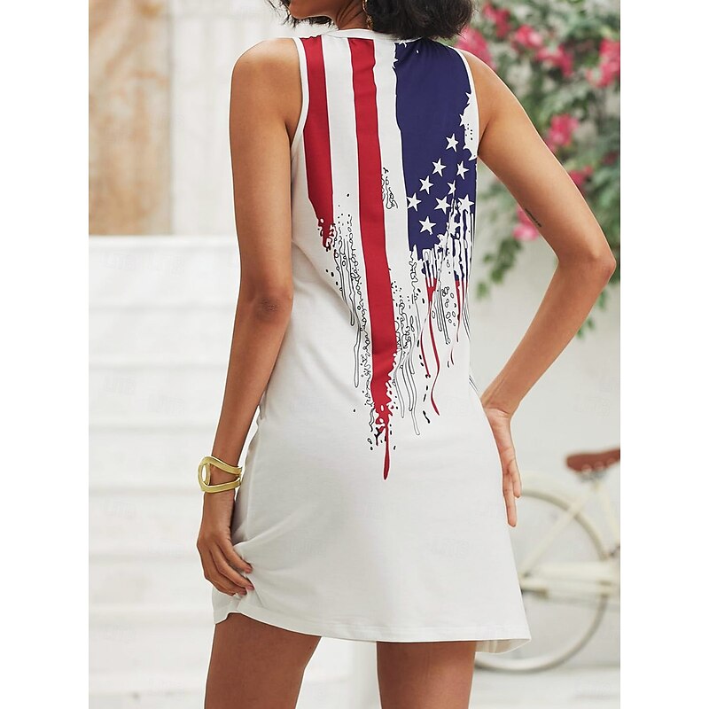 Women's Patriotic  Dress Mini Dress Petite Dress T Shirt Dress Tee Dress Sundress Summer Dress Active Fashion Streetwear Outdoor Vacation Street Regular Fit Flag2