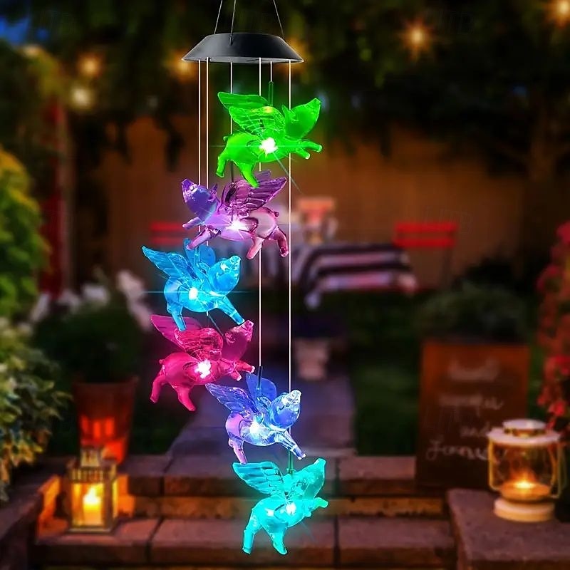 Solar Wind Chimes Led Outdoor String Lights 6LED Multi-Color Angel Hummingbird Owl Butterfly Shape Fairy Light4
