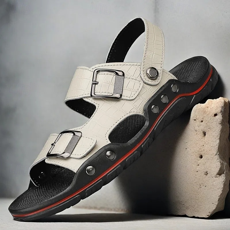 Men's Adjustable Buckle Strap Sandals – Stylish Crocodile-Pattern Design, Cushioned Sole, Durable Outdoor Summer Footwear for Casual and Travel Use