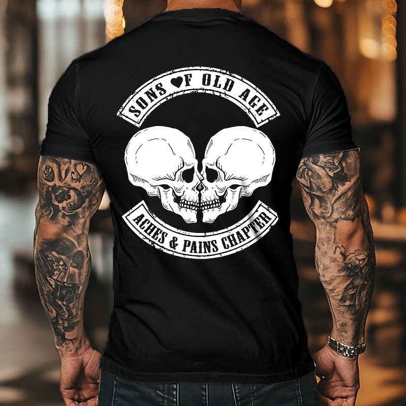 Mens Graphic T-Shirt, Sons of Old Age Aches & Pains Chapter Skull Design, Funny Aging Humor Lifestyle2
