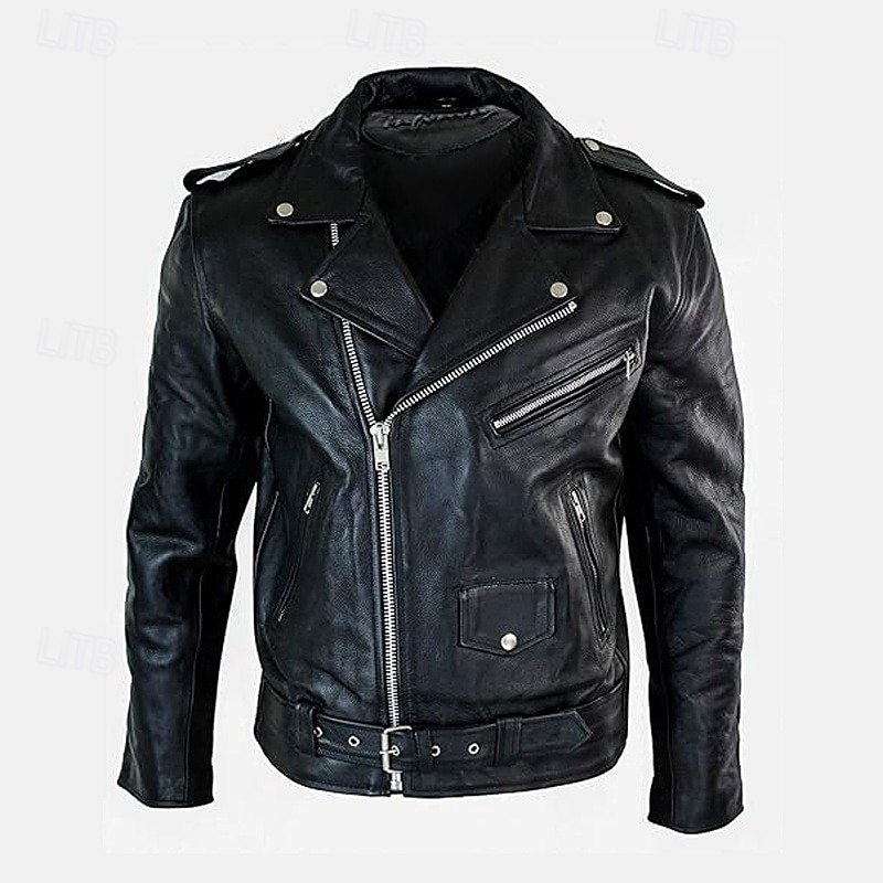 Men's Faux Leather Jacket Transition Jacket Biker Jacket Motorcycle Jacket Vacation Daily Windproof Warm Pocket Fall & Winter Plain Fashion Classic Lapel Regular Faux Leather Black Jacket2
