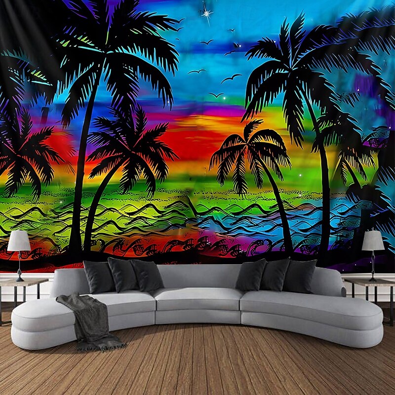 Summer Palm Trees Hanging Tapestry Wall Art Large Tapestry Mural Decor Photograph Backdrop Blanket Curtain Home Bedroom Living Room Decoration2