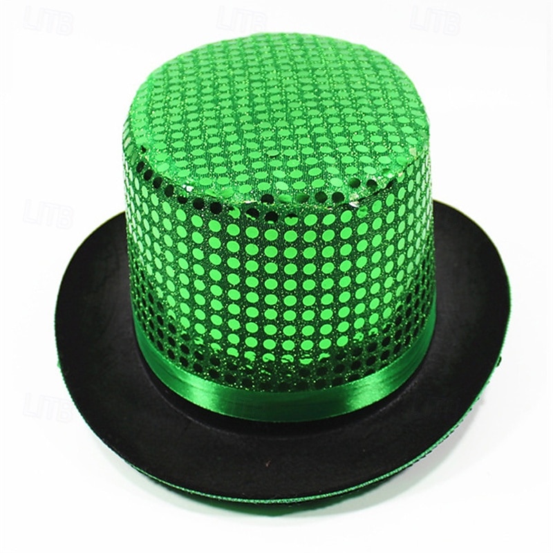 Men's Kentucky Derby Hat Sun Hat Party Hat Sillver Gray Black Polyester Sequins Fashion Casual Daily Saint Patrick Day Solid Color Sunscreen Breathable