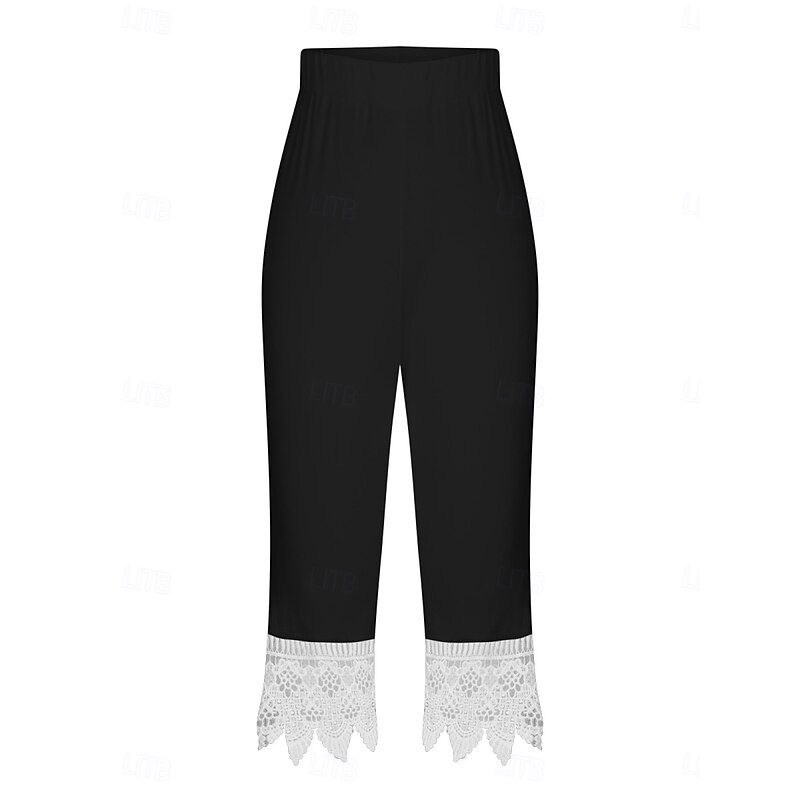 Women's Chinos Leggings Cozy Leggings Fashion Streetwear Calf-Length High Waist Plain Lace Patchwork Comfy Soft Comfortable Micro-elastic Outdoor Street Black Wine Blue Summer Regular Fit4