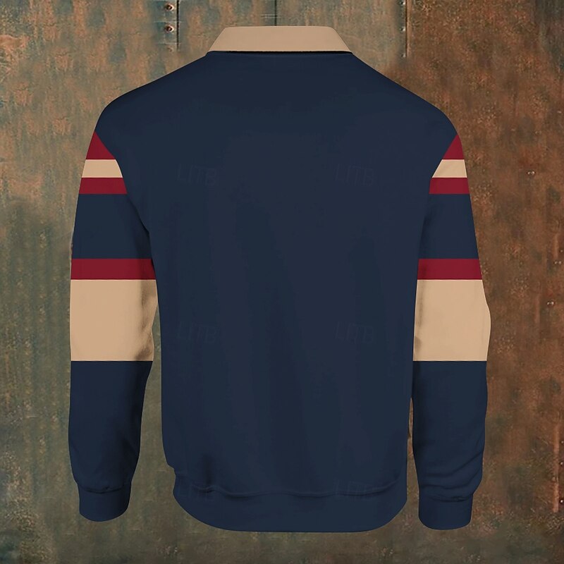 Men's Stripes Horizontal Stripes Rugby Polo Cable Knit Polo Long Sleeve Polo Shirts Collared Shirts Casual Outdoor Athleisure 3D Print Spring Fall Winter Blue2