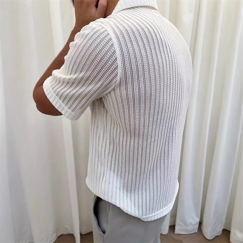 Men's Shirt Summer Shirt Casual Shirt Button Up Shirt White Short Sleeve Plain Collar Vacation Daily Clothing Apparel Fashion Casual Comfortable3