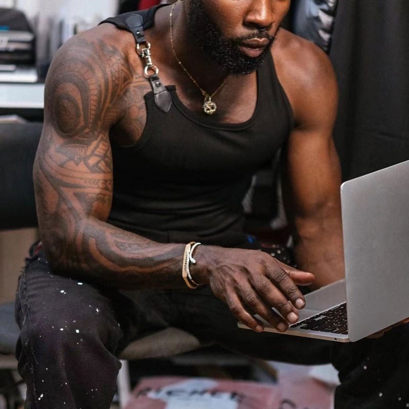 Men's Tank Top Undershirt Sleeveless Shirt Muscle Shirt Sleeveless Crew Neck Summer Color Block Pit Strip Fashion Designer Muscle Buckle Outdoor Going out Gym Black White Top Tee for Men4