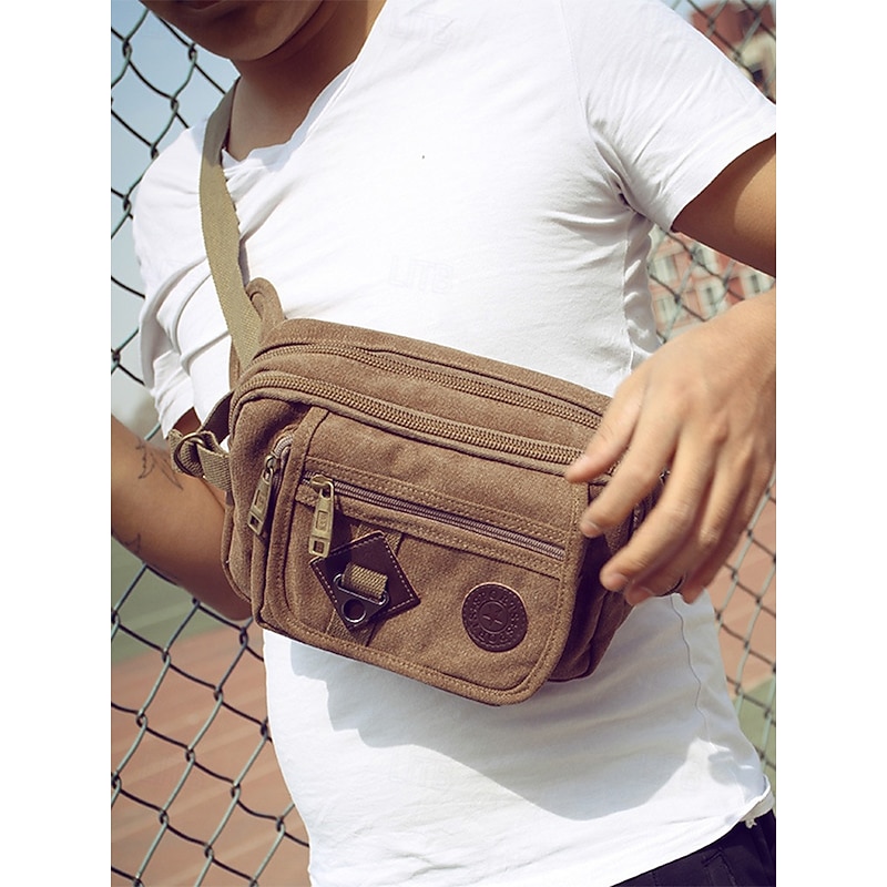 Men's Durable Canvas Crossbody Bag with Multiple Pockets – Casual Outdoor Shoulder Bag for Travel, Hiking and Daily Use Black Army Green Brown