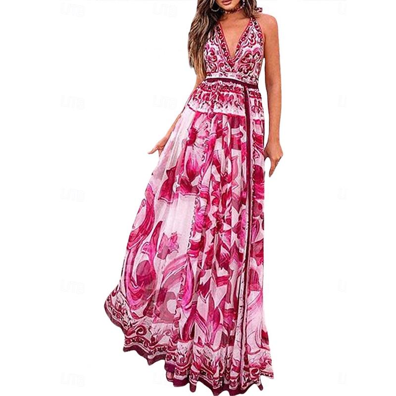 Women's Midi Dress Swing Dress Stylish Casual Vacation Party Daily Regular Fit Floral Short Sleeve V Neck Pink Summer3