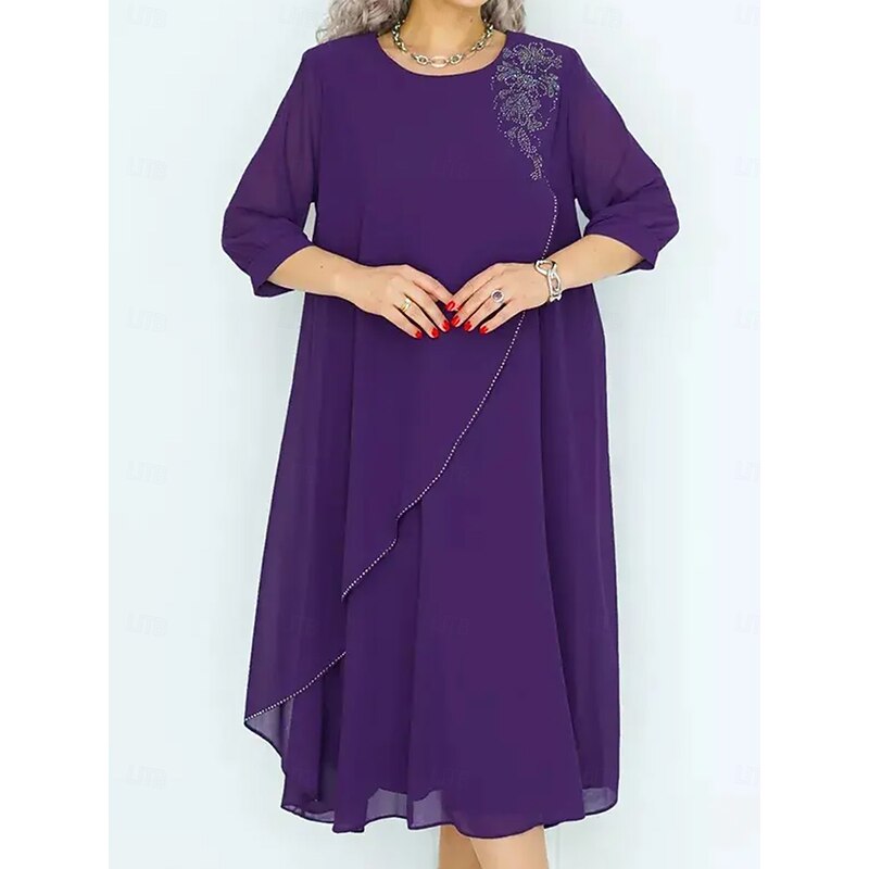 Women's Long Dress Maxi Dress Casual Dress Cocktail Dress Wedding Guest Dress Chiffon Dress Elegant Stylish Work Daily Engagement Loose Fit Plain 3/4 Length Sleeve Crew Neck Black Royal Blue Purple2