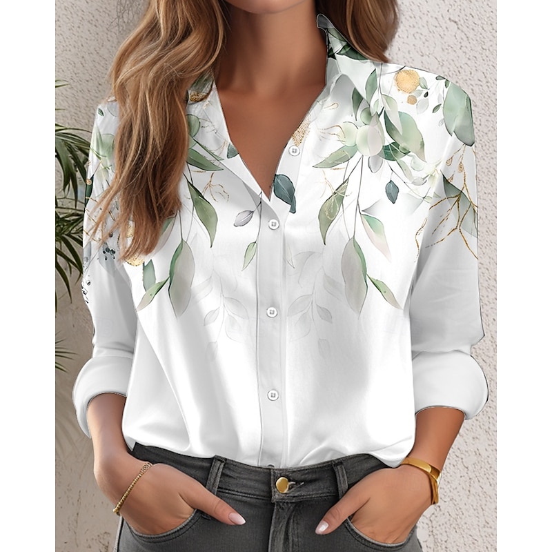 Women's Shirt Button Down Tunic Shirt Collar Long Sleeve Floral Casual Regular Tops Work Daily s Print White Spring Fall Winter