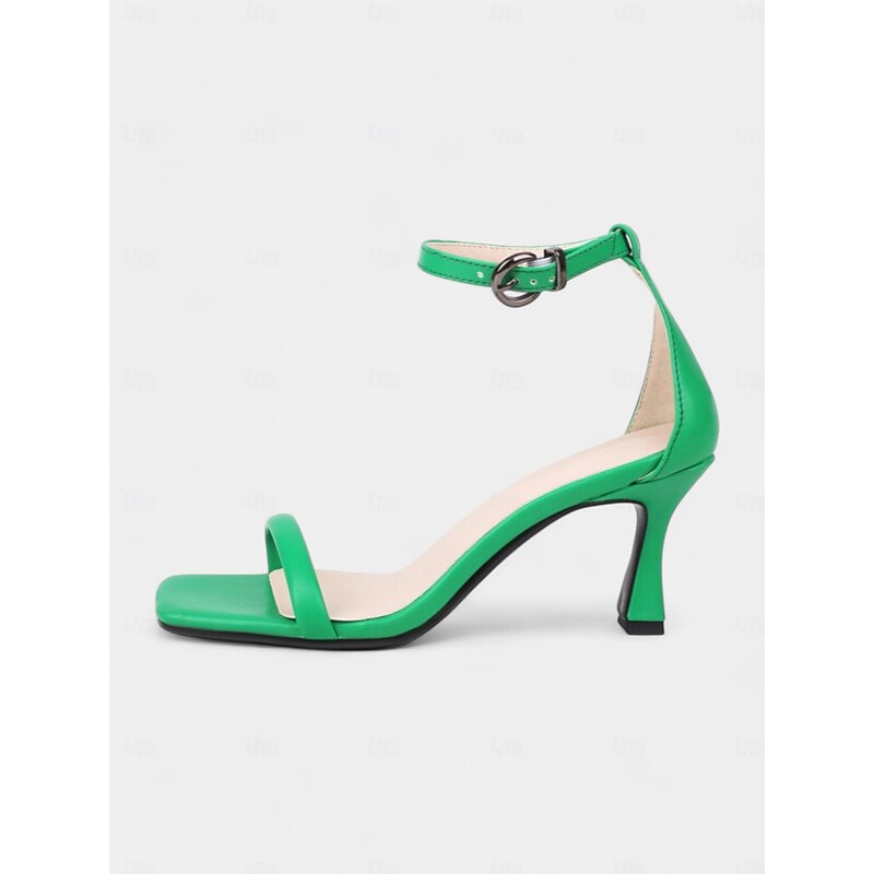 Green Ankle Strap Mid-Heel Sandals for Women - Sleek Minimalist Design , Perfect for Summer Parties, Office Wear, and Casual Outings4