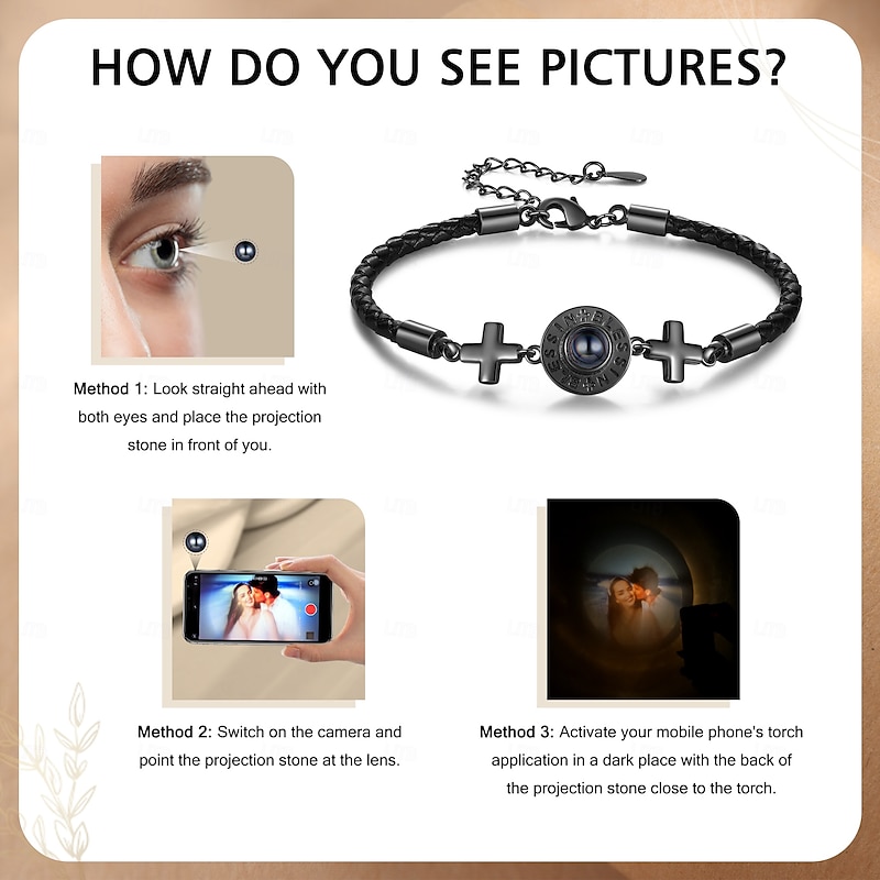 Personalized Cross Photo Bracelet Custom Best Gift for Dad, Christian Gift with Projection Stone for Friends, Family, Wedding, Christmas, Birthday, Anniversary3