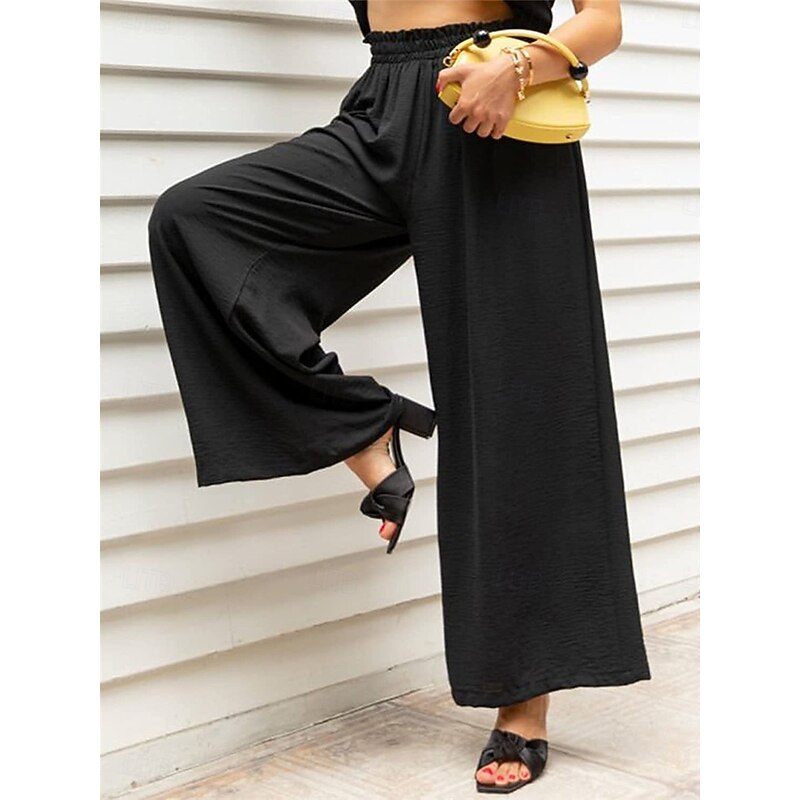 Women's Wide Leg Chinos Fashion Streetwear Full Length High Waist Plain Pocket Elastic Waistband Comfy Soft Comfortable Micro-elastic Outdoor Street Black Army Green Summer Spring Regular Fit2