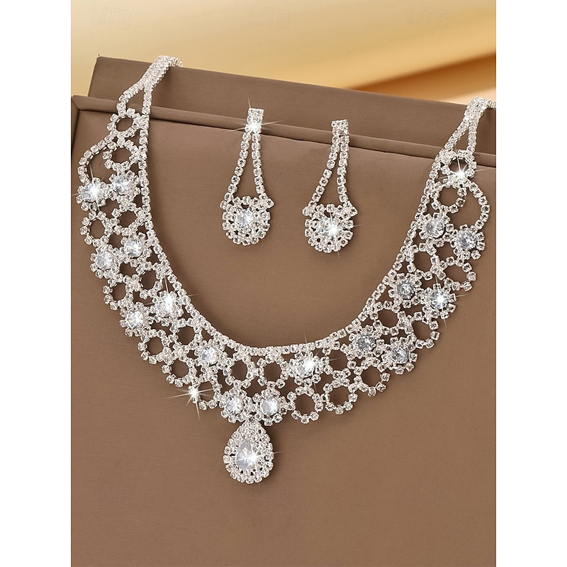 Women's Gold Crystal Necklace and Earrings Set – Elegant Rhinestone Jewelry for Weddings, Parties and Special Occasions4