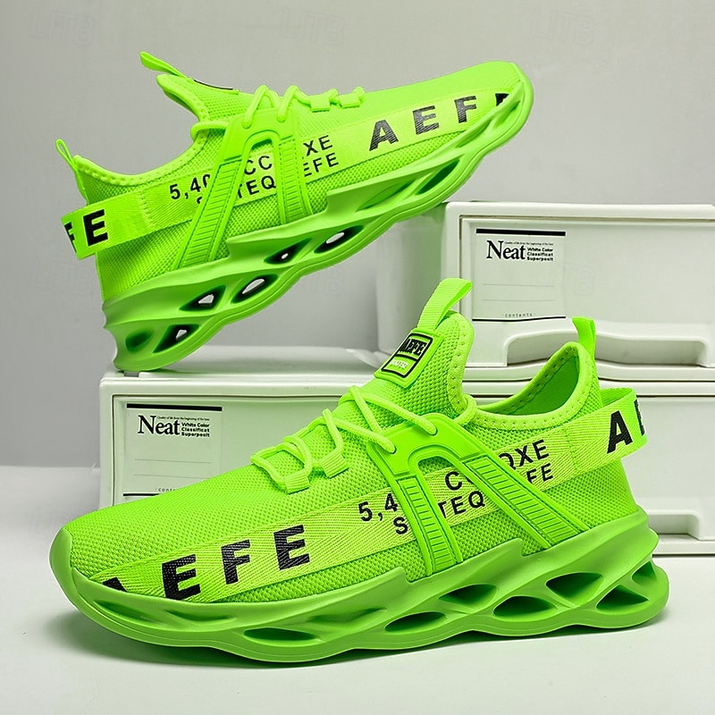 Men's Neon Green Breathable Mesh Sneakers - Lightweight Casual Running Shoes for Sports and Gym2