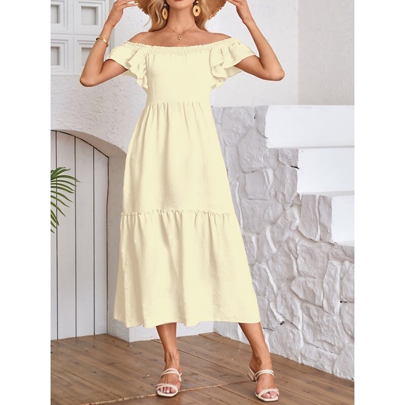Women's Maxi Dress Casual Dress Swing Dress A Line Dress Stylish Basic Casual Vacation Daily Regular Fit Plain Short Sleeve Square Neck Pink Beige Summer Spring4