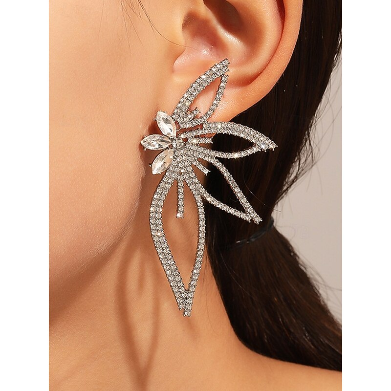 Crystal Butterfly Statement Earrings with Rhinestone Detailing, Elegant Dangle Earrings for Women, Perfect for Weddings, Parties, and Formal Events2