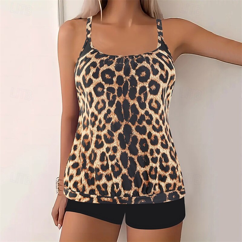 Women's One Piece Swimsuit Racerback Swimwear Leopard Print Swimwear Black Pink Breathable Quick Dry Lightweight Sleeveless - Swimming Surfing Beach Summer Spring Plus Size4
