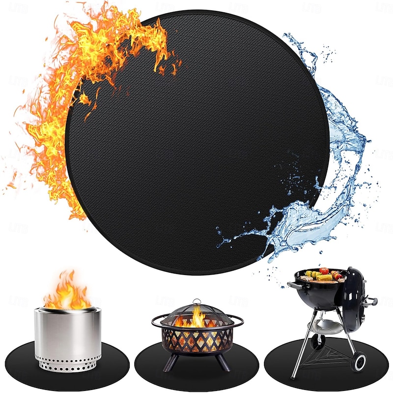 Fire Pit Mat for Solo Stove Bonfire, Double-Sided Fireproof Under Grill Mat Deck Patio Protector Mat, Round Fire Pit BBQ Mat for Solo Stove Accessories, Easy to Clean, Reusable