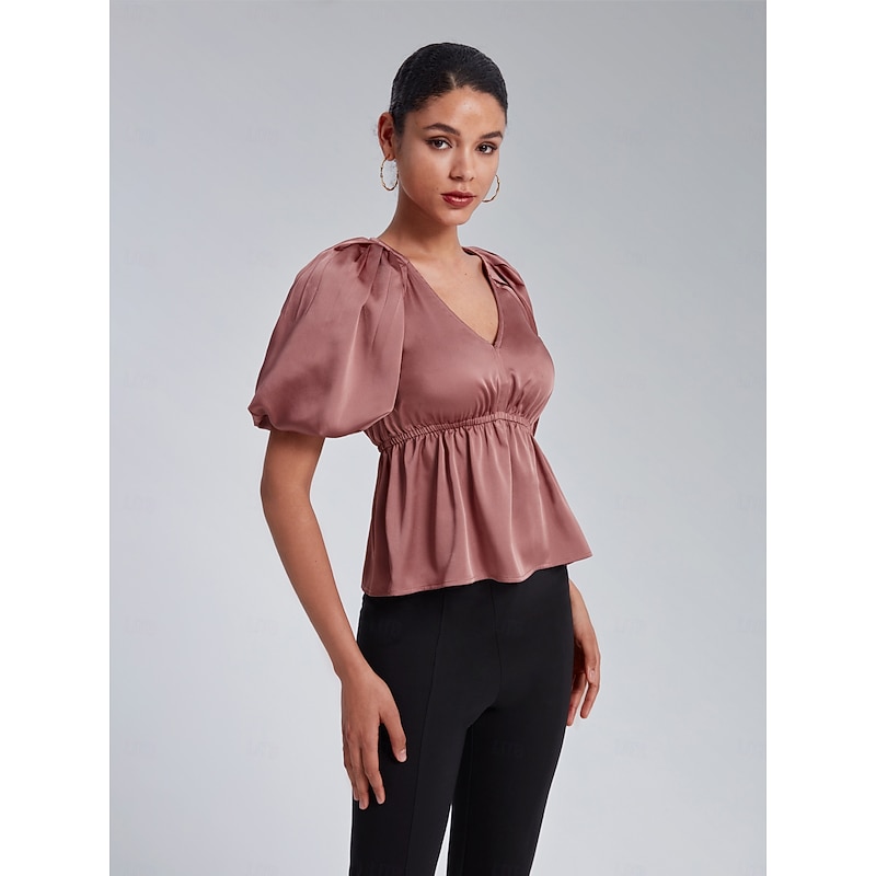 V-Neck Puff Sleeve Peplum Top2