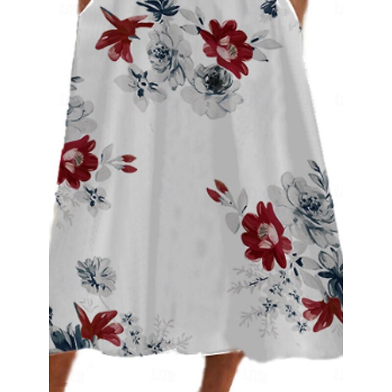 Women's Midi Dress Casual Dress A Line Dress Elegant Vintage Stylish Lantern Sleeve Vacation Daily Fall Dress Regular Fit Floral Short Sleeve Crew Neck White Light Green Green Dark Blue Spring Fall3