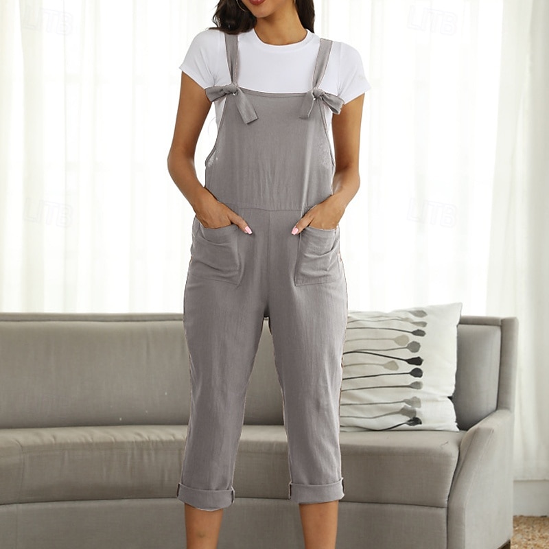 Women's Pants Trousers Jumpsuit Rompers Lightweight Casual Ankle-Length Mid Rise Plain Pocket Breathability Comfortable Inelastic Home Casual Daily claret Deep Green Navy Black Summer Spring Regular3