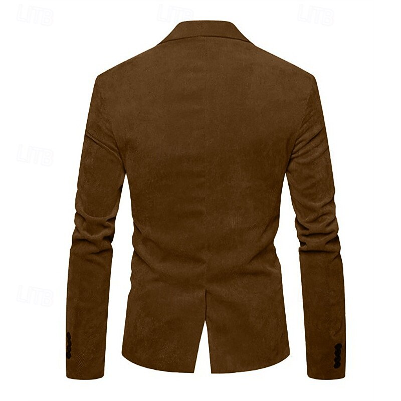 Men's Graduation Blazer Business Cocktail Party Wedding Party Fashion Casual Spring &  Fall Corduroy Solid Color Pocket Buttons Comfortable Single Breasted Blazer Burgundy khaki4