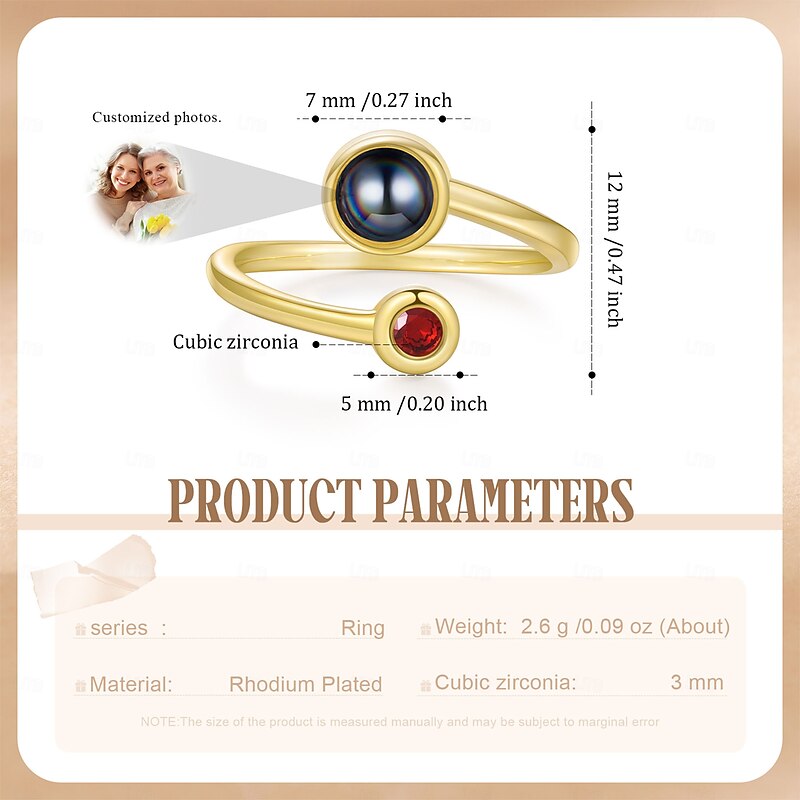 Personalized Projection Ring Custom Best Gift for Mom - Birthstone and Photo Projection, Birthstone Color and Photo, Perfect Romantic Gift for Wife or Girlfriend3