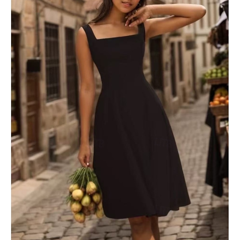 Little White Dresses Glitter & Sparkle Wedding Dresses A-Line Square Neck Sleeveless Knee Length Stretch Fabric Bridal Suits Bridal Gowns With Pleats Solid Color4