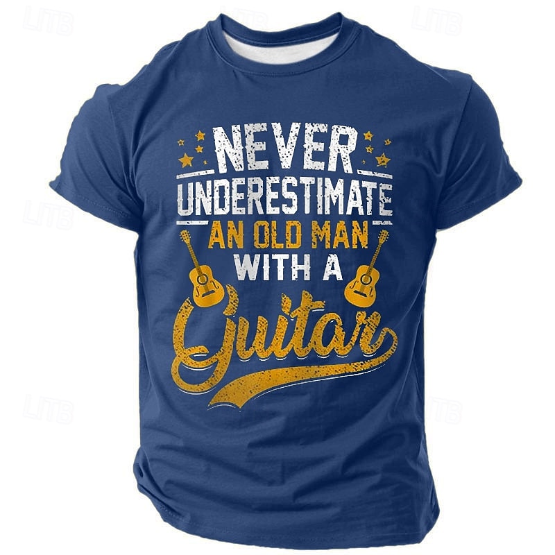 Men's Graphic T-Shirt: Never Underestimate An Old Man With A Guitar - Funny Musician & Hobby Gift3